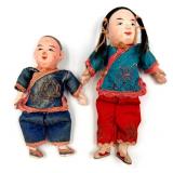 Vintage Japanese Decor Set -2 Hina Dolls & Mt Fuji Folding Screen with 3 Hand Fans
