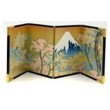 Vintage Japanese Decor Set -2 Hina Dolls & Mt Fuji Folding Screen with 3 Hand Fans