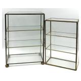 Pair of Vintage Brass Glass Display Cabinets - 3-Shelf