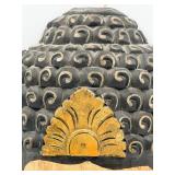 Buddha Head Wooden Hanging Sculpture - Hand-Carved with Black Hair & Gold Crown