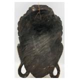 Buddha Head Wooden Hanging Sculpture - Hand-Carved with Black Hair & Gold Crown