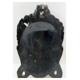 Indonesian Buddha Head Sculpture - Hand-Carved Wood with Gold Finish & Red Accent