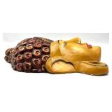 Indonesian Buddha Head Sculpture - Hand-Carved Wood with Gold Finish & Red Accent