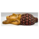 Indonesian Buddha Head Sculpture - Hand-Carved Wood with Gold Finish & Red Accent