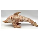 Dolphin Marble Sculpture - Pink Veined Stone - Hand Carved