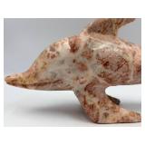 Dolphin Marble Sculpture - Pink Veined Stone - Hand Carved