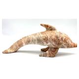 Dolphin Marble Sculpture - Pink Veined Stone - Hand Carved