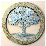 Metal Tree Wall Art in Round Wood Frame - Rustic Circular Accent Piece for Home Décor