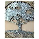 Metal Tree Wall Art in Round Wood Frame - Rustic Circular Accent Piece for Home Décor