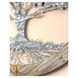 Metal Tree Wall Art in Round Wood Frame - Rustic Circular Accent Piece for Home Décor