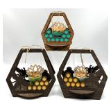 Wooden Hexagon Hanging Planters - Set of 3 with Bee Cutouts