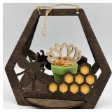 Wooden Hexagon Hanging Planters - Set of 3 with Bee Cutouts