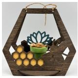 Wooden Hexagon Hanging Planters - Set of 3 with Bee Cutouts