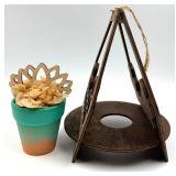 Wooden Hexagon Hanging Planters - Set of 3 with Bee Cutouts