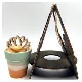 Wooden Hexagon Hanging Planters - Set of 3 with Bee Cutouts