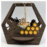 Wooden Hexagon Hanging Planters - Set of 3 with Bee Cutouts