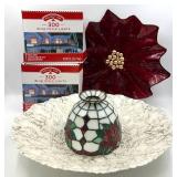 Holiday Time Blue Icicle Lights 300 - 19 ft Total (2 Boxes) & Glass Decor