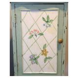 Vintage Hand Painted Wood Cabinet  - Distressed Blue Finish & Lattice Door