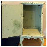 Vintage Hand Painted Wood Cabinet  - Distressed Blue Finish & Lattice Door