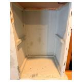 Vintage Hand Painted Wood Cabinet  - Distressed Blue Finish & Lattice Door