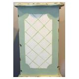 Vintage Hand Painted Wood Cabinet  - Distressed Blue Finish & Lattice Door