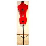 Dress Form - Adjustable Red Fabric Cover with 3 Size Dials on Stand