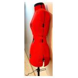 Dress Form - Adjustable Red Fabric Cover with 3 Size Dials on Stand