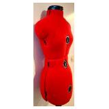 Dress Form - Adjustable Red Fabric Cover with 3 Size Dials on Stand