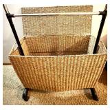 Woven Laundry Hamper on Rolling Metal Frame & Wheels