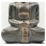 Buddha Statue - Seated Meditation Figure, Dark Patina, Carved Pedestal Made in Indonesia
