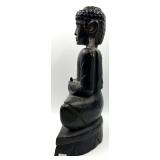 Buddha Statue - Seated Meditation Figure, Dark Patina, Carved Pedestal Made in Indonesia