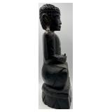 Buddha Statue - Seated Meditation Figure, Dark Patina, Carved Pedestal Made in Indonesia