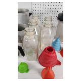 Assorted Wax and Soap Preparation Items including Aluminum Pitchers, Glass Bottles, and Funnels