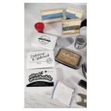 Craft Supplies Lot including Stamps, Ink Pads, Embossing Tools and Miscellaneous Tools - Stamps Have a Business Name on Them