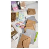 Craft Supplies Lot including Park Lane Cards, Purple Q Envelopes, and Clothespins
