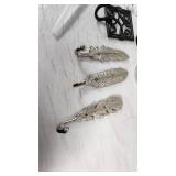 Lot of Home Decor and Craft Items including Feather Hooks, Candles, and Glass Jars