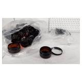 Amber Plastic Jars with Lids - 3 1/4" Diameter, 1 3/4" Tall - Only a couple lids - 31 Plastic Jars