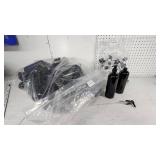 Black Bullet Cosmo Round Bottles with Some Pump Dispensers - Bottles about 7" Tall - 38 Bottles, Dispensers Not Counted