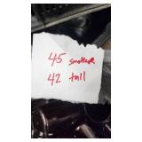 Amber Plastic Jars with Lids and Seals (not counted) - 45 of the 3" ones, 42 of the 6 1/2" ones, very few of the very short ones