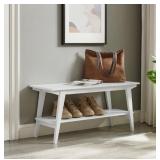 NEW - Walker Edison Minimalist White Bench with Shelf - MSRP - $195