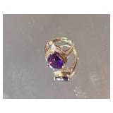 14K Yellow Gold Amethyst and Diamond Cocktail Ring ~ 5.5