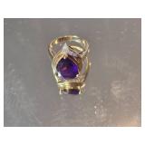 14K Yellow Gold Amethyst and Diamond Cocktail Ring ~ 5.5
