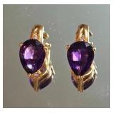 14K Yellow Gold Amethyst Teardrop  Clipon Earrings