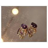 14K Yellow Gold Amethyst Teardrop  Clipon Earrings
