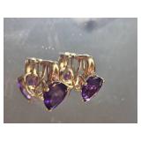 14K Yellow Gold Amethyst Teardrop  Clipon Earrings