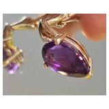 14K Yellow Gold Amethyst Teardrop  Clipon Earrings