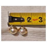 14K Yellow Gold Cased Pearl Earrings