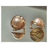14K Yellow Gold Cased Pearl Earrings