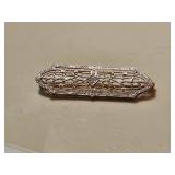 Art Nouveau 14K White Gold and Topaz Brooch