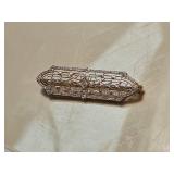 Art Nouveau 14K White Gold and Topaz Brooch